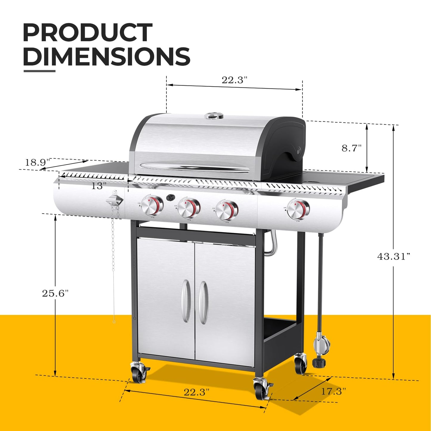 R.W.FLAME 4-Burner Propane Gas Grill, BBQ Grill with Side Burner,42,000 BTU Stainless Steel