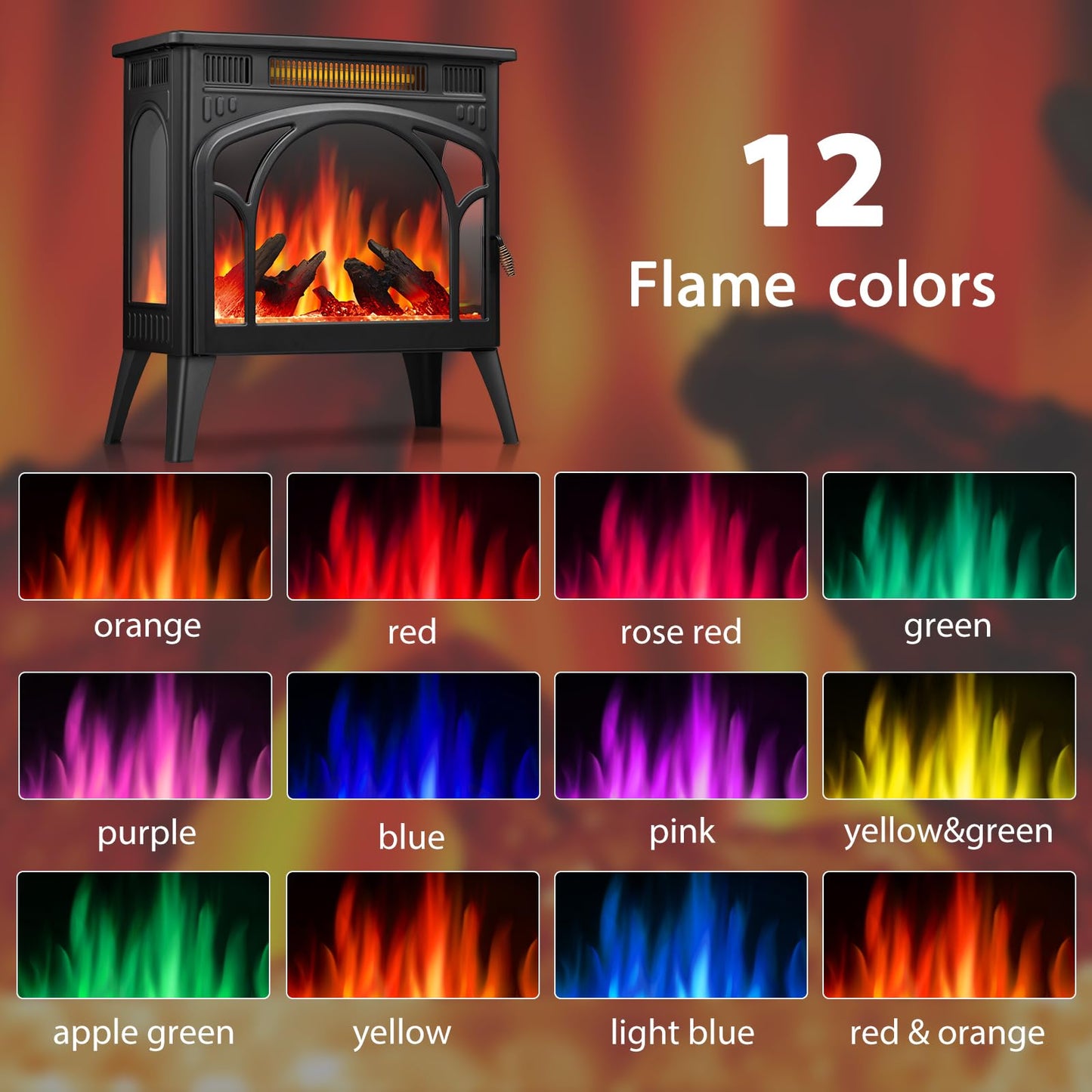 Electric Fireplace Heater Portable Electric Fireplace Stove Heater Indoor 5 Flame Speeds Control