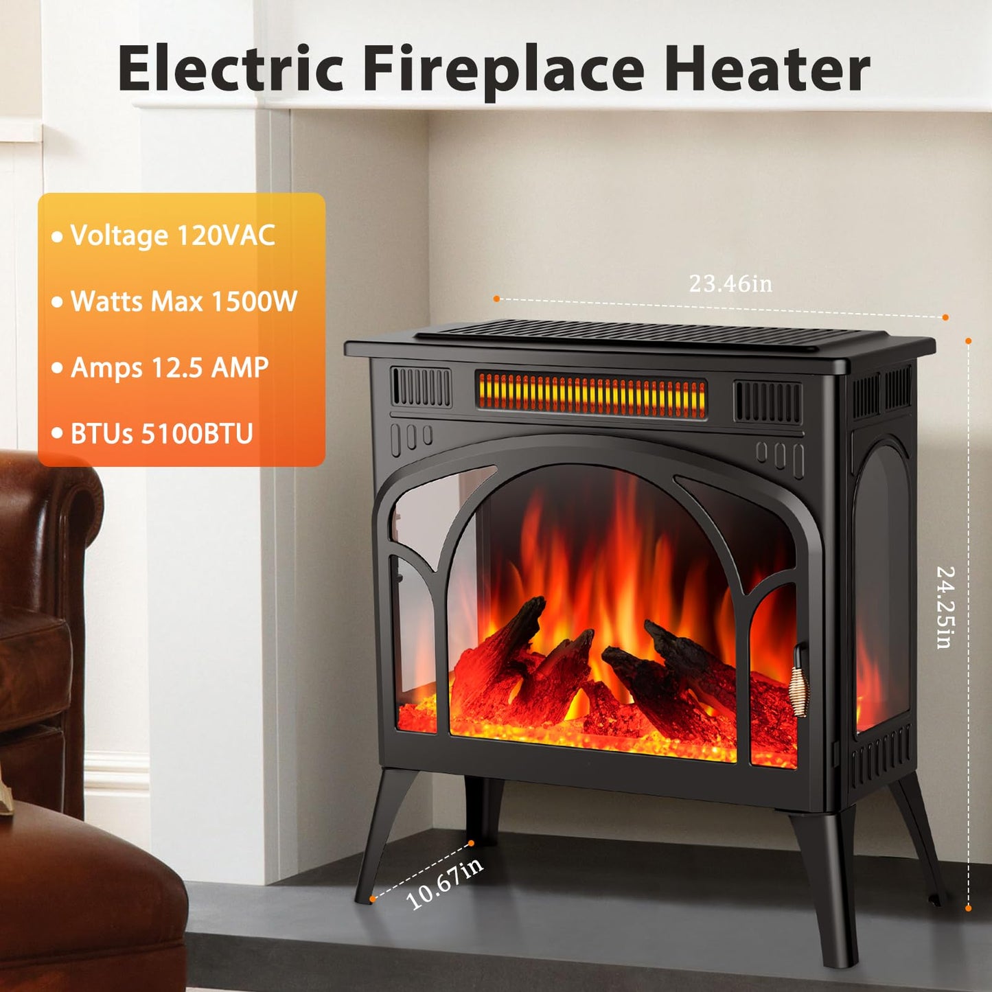 Electric Fireplace Heater Portable Electric Fireplace Stove Heater Indoor 5 Flame Speeds Control