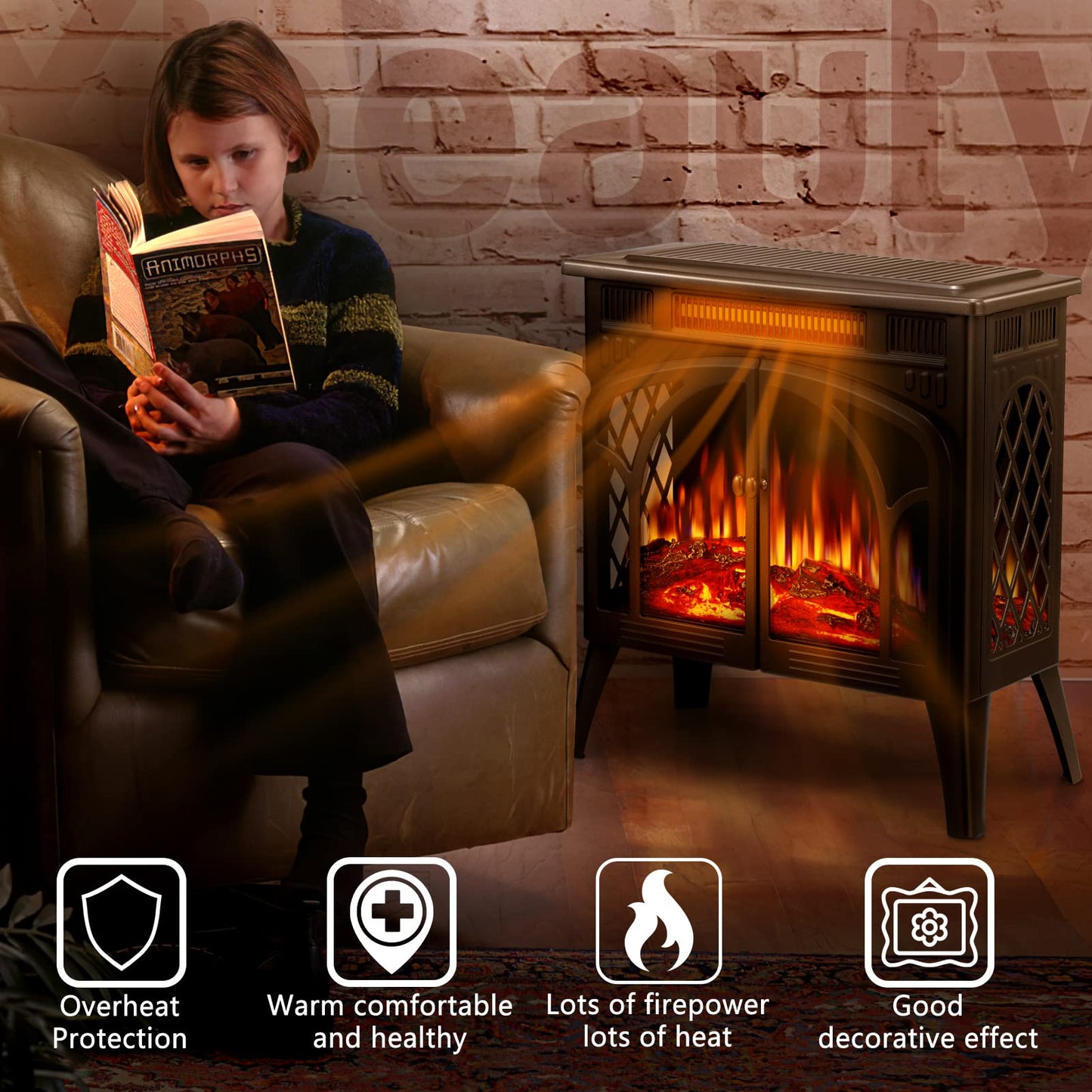 Electric Fireplace Heater Portable Electric Fireplace Stove Heater Indoor 5 Flame Speeds Control