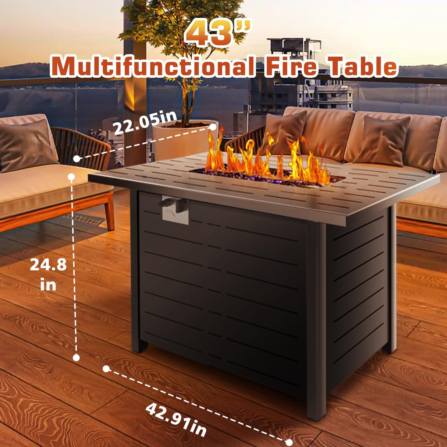 Xbeauty Propane Fire Pit Table, 28" Outdoor Gas Fire Pit Table, 40,000 BTU Auto-Ignition Fire Tables with Lid