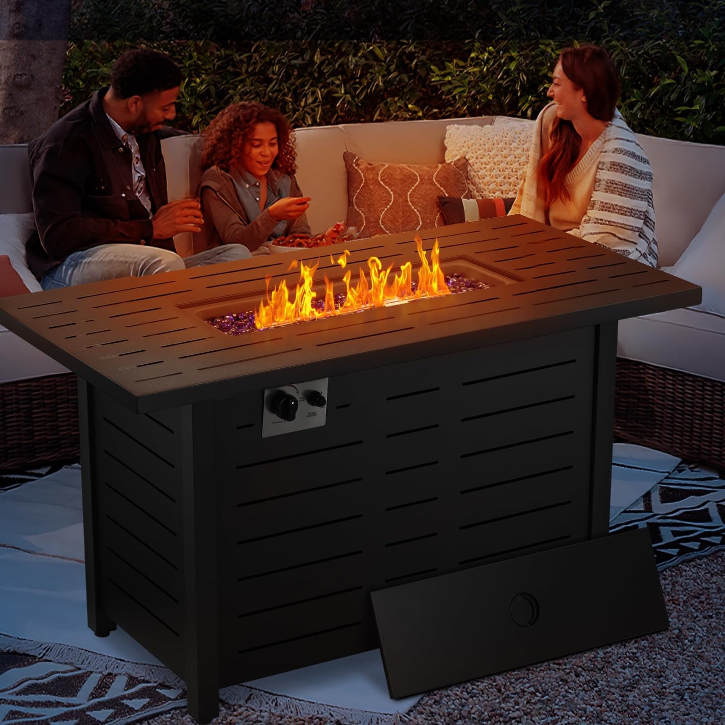 Xbeauty Propane Fire Pit Table, 28" Outdoor Gas Fire Pit Table, 40,000 BTU Auto-Ignition Fire Tables with Lid