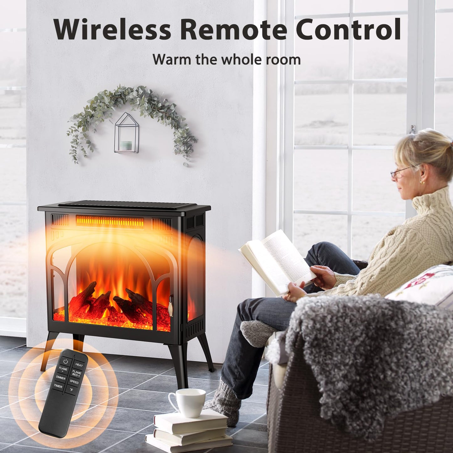 Electric Fireplace Heater Portable Electric Fireplace Stove Heater Indoor 5 Flame Speeds Control