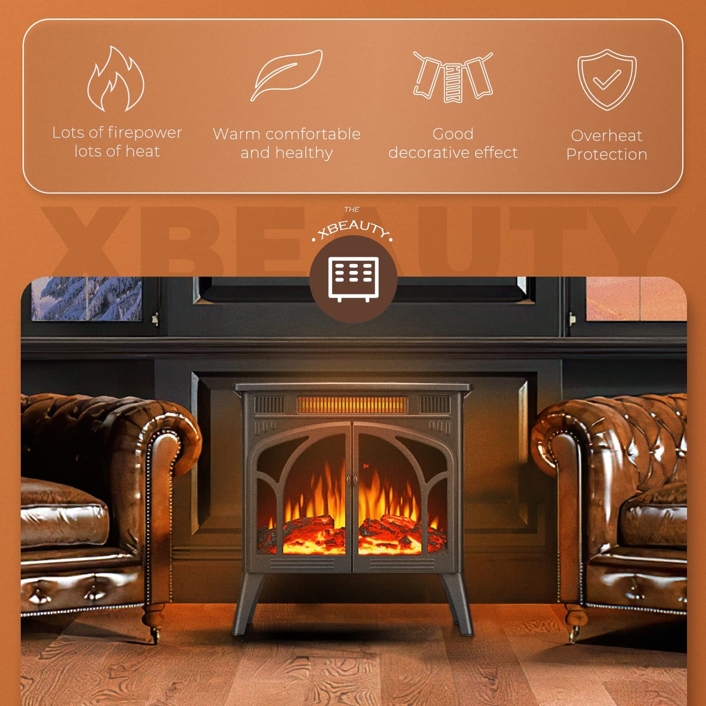 Electric Fireplace Heater Portable Electric Fireplace Stove Heater Indoor 5 Flame Speeds Control