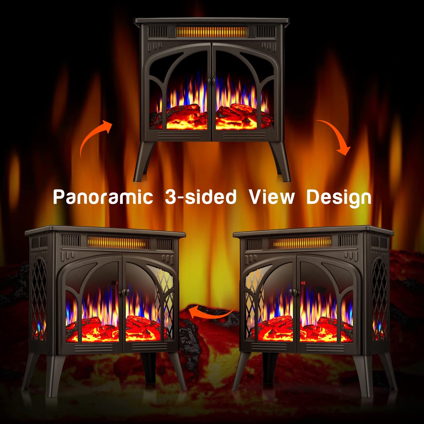 Electric Fireplace Heater Portable Electric Fireplace Stove Heater Indoor 5 Flame Speeds Control