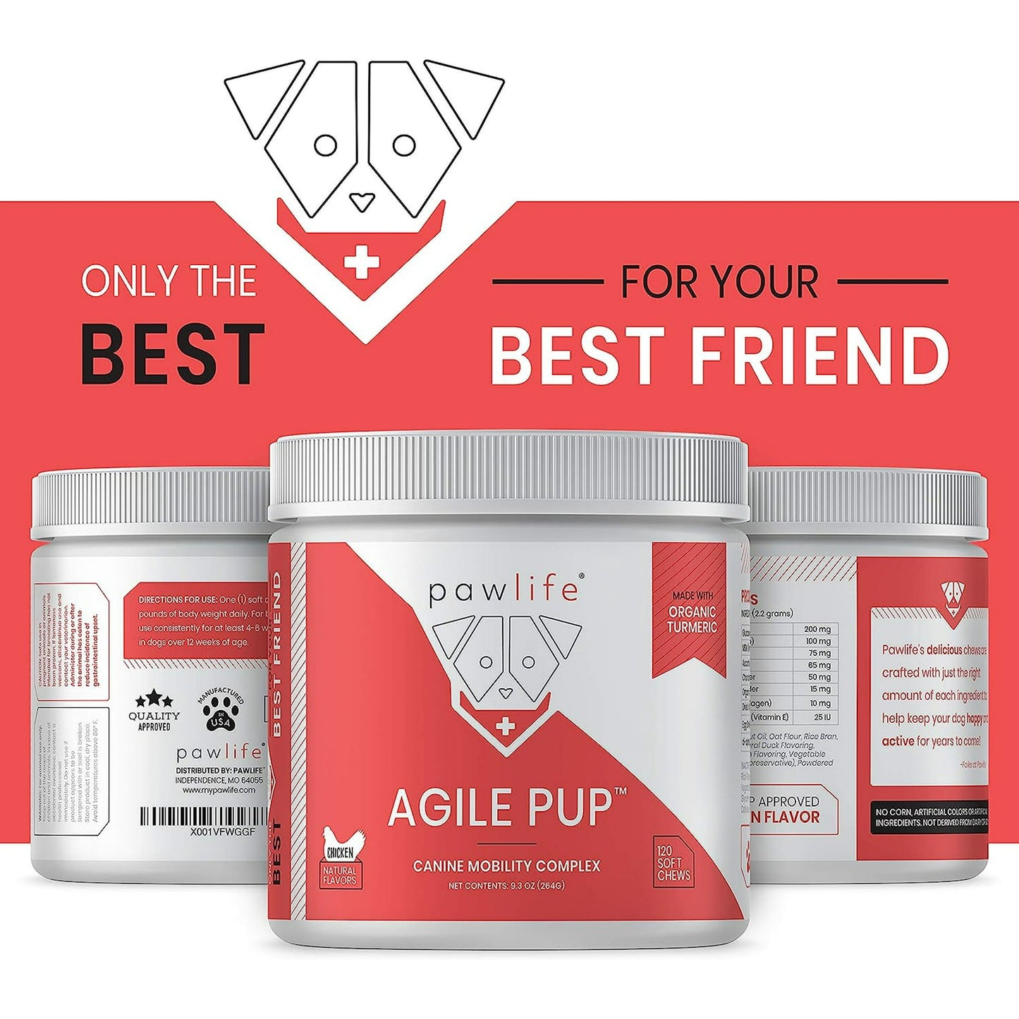 Pawlife Agile Pup Natural Dog supplements Hip and Joint Supplement for Dogs