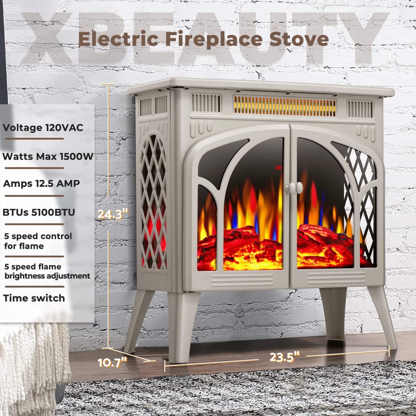 Electric Fireplace Heater Portable Electric Fireplace Stove Heater Indoor 5 Flame Speeds Control