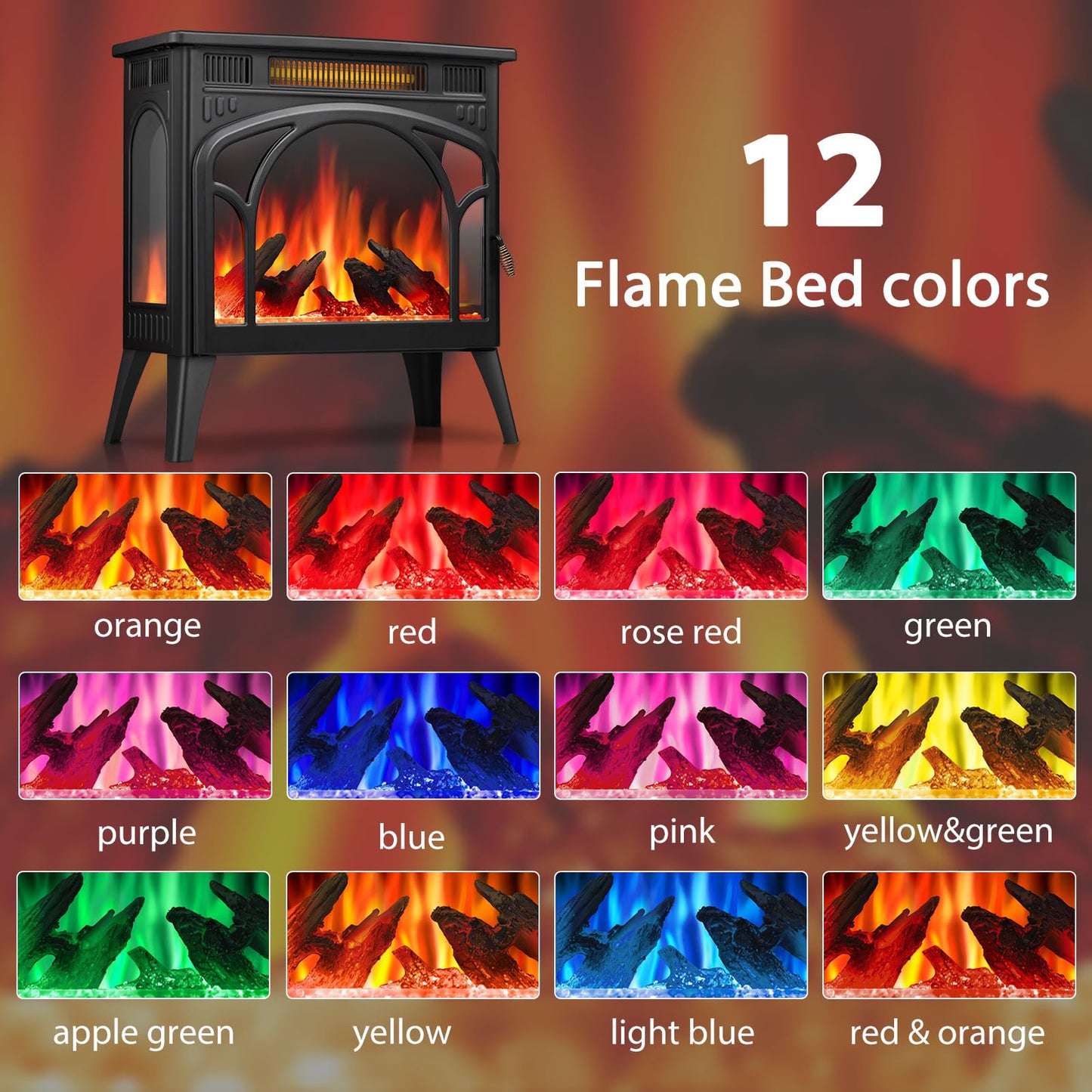 Electric Fireplace Heater Portable Electric Fireplace Stove Heater Indoor 5 Flame Speeds Control