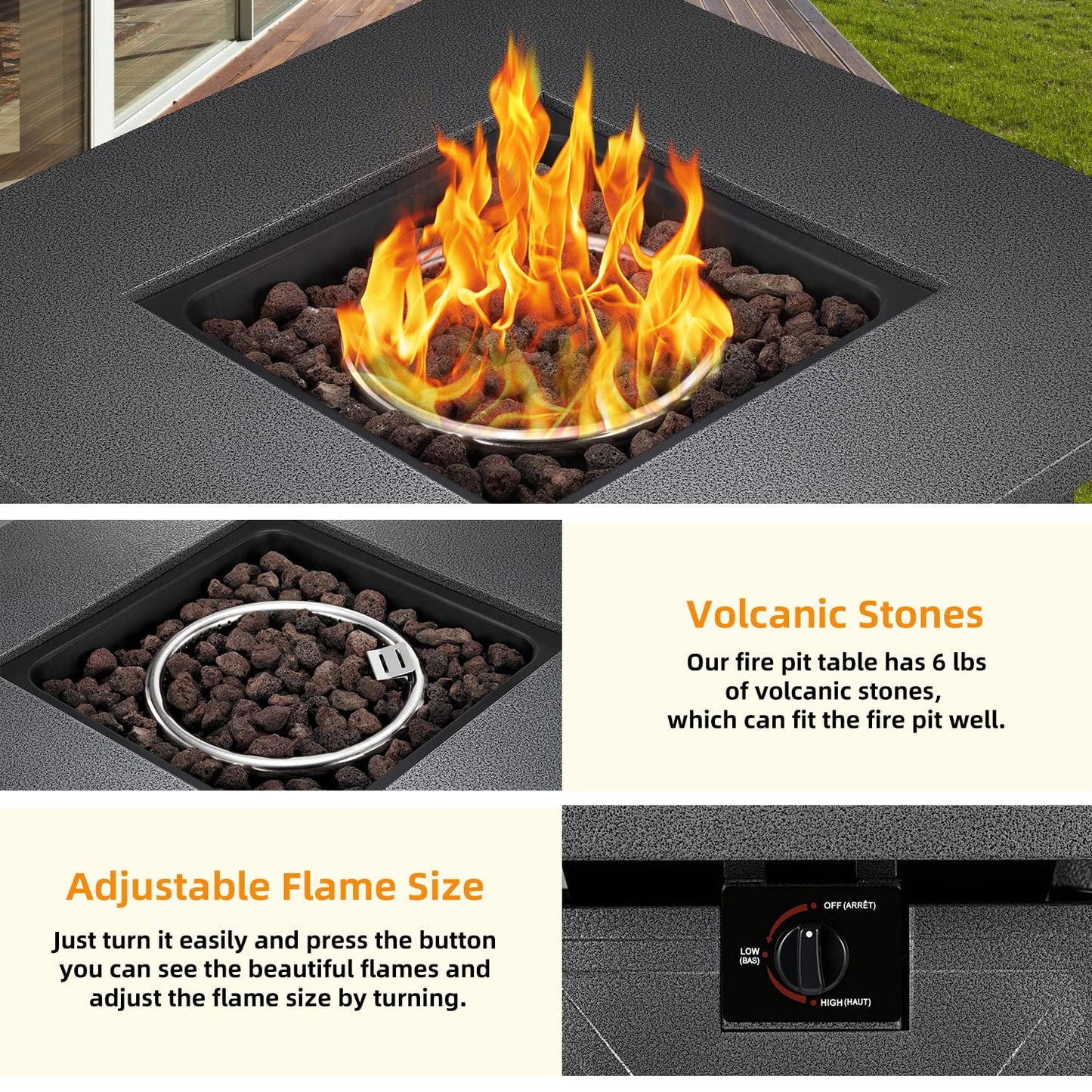 Xbeauty Propane Fire Pit Table, 28" Outdoor Gas Fire Pit Table, 40,000 BTU Auto-Ignition Fire Tables with Lid