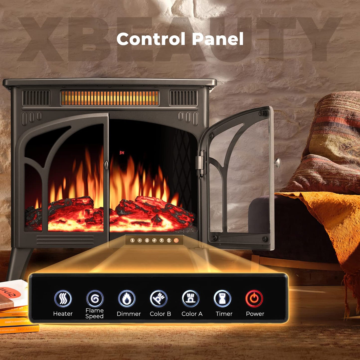 Electric Fireplace Heater Portable Electric Fireplace Stove Heater Indoor 5 Flame Speeds Control