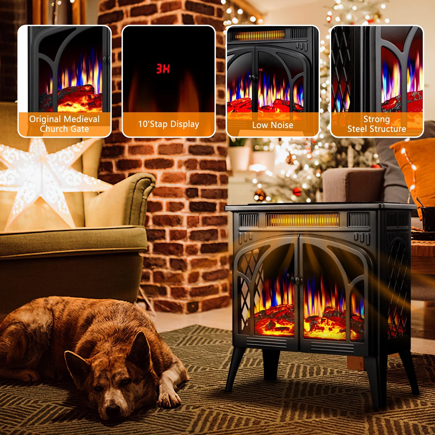 Electric Fireplace Heater Portable Electric Fireplace Stove Heater Indoor 5 Flame Speeds Control