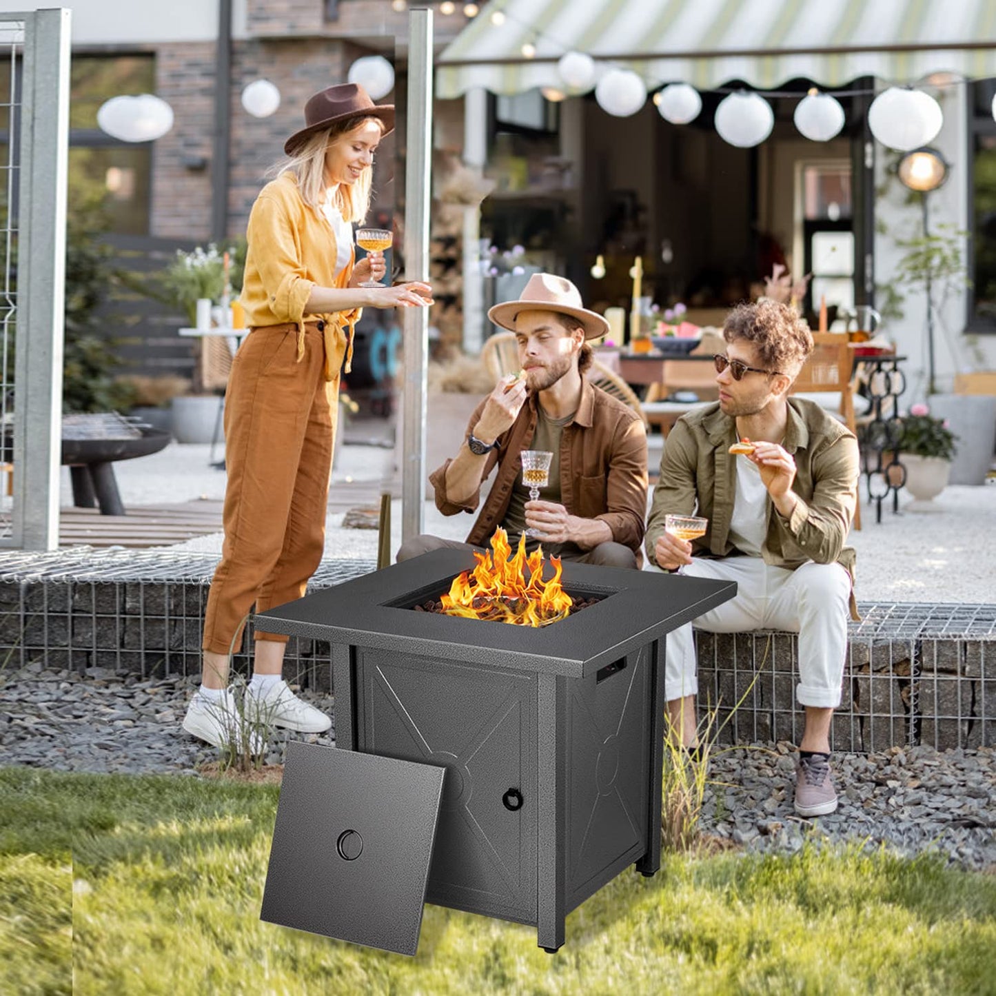 Xbeauty Propane Fire Pit Table, 28" Outdoor Gas Fire Pit Table, 40,000 BTU Auto-Ignition Fire Tables with Lid