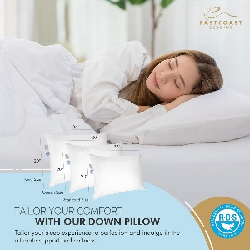 East Coast Bedding Soft Elite Premium Down Dream 600 Fill Power Pillow Pack of 1