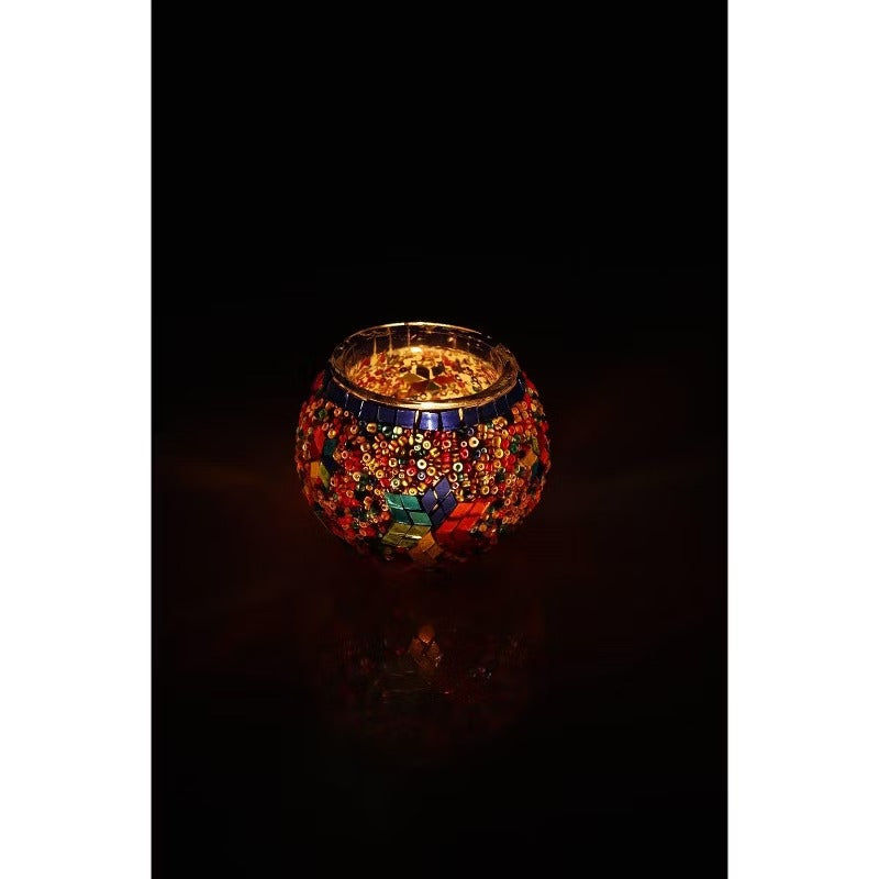 Kafthan 2.4 in. Handmade Multicolor Mosaic Glass Votive Candle Holder