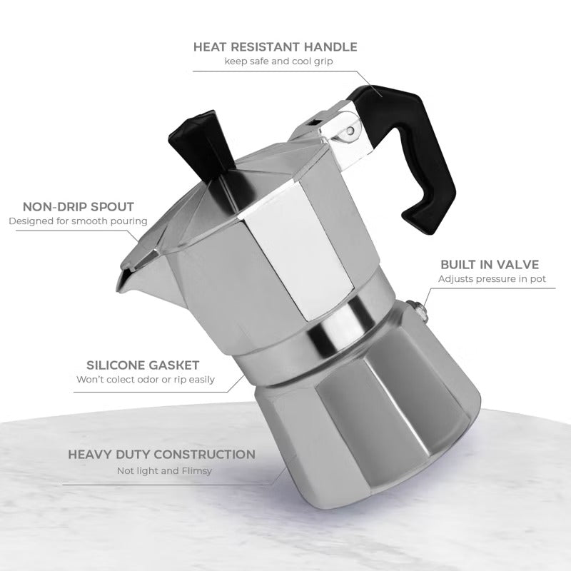 Espresso Coffee Maker – Durable Aluminum, Fast Brewing, Sleek Design - 1 Cup