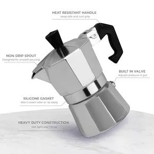 Espresso Coffee Maker – Durable Aluminum, Fast Brewing, Sleek Design - 12 Cup