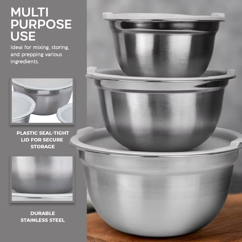 3-Piece Stainless Steel Mixing Bowl Set with Lids