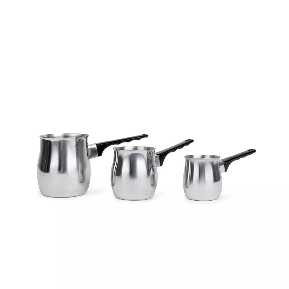 3 Piece Stainless Steel Turkish Coffee Set with Heat Resistant Handles – Silver