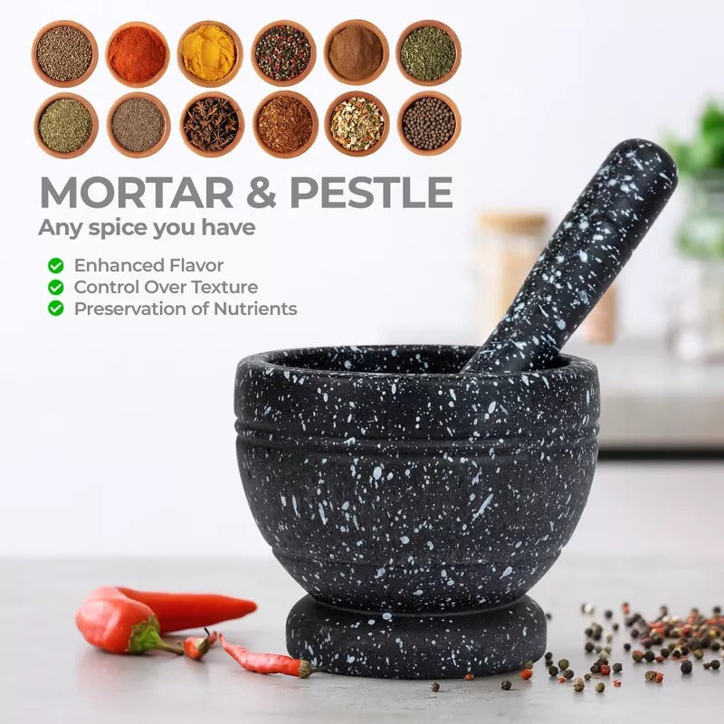 Mortar & Pestle – Durable Grinding Bowl and Pestle. Plastic, Durable Finish Design - Granite