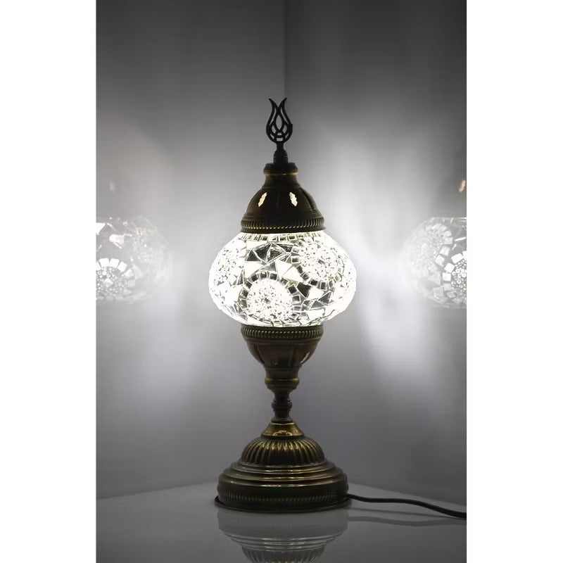 Kafthan 14.5 in. Handmade White Separated Circles Mosaic Glass Table Lamp