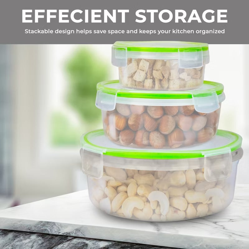 6-Piece Round Food Storage Container Set Click-and-Lock Containers w/Lids BPA-Free Microwave Freezer