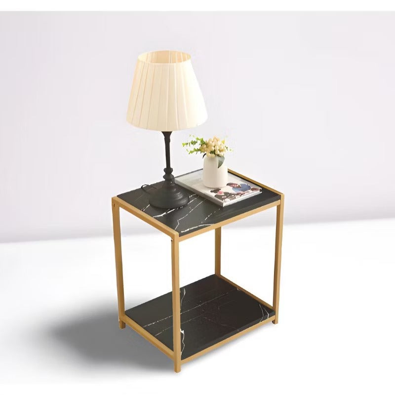 Kings Brand Furniture - Side End Table with Faux Marble Storage Shelves & Metal Frame