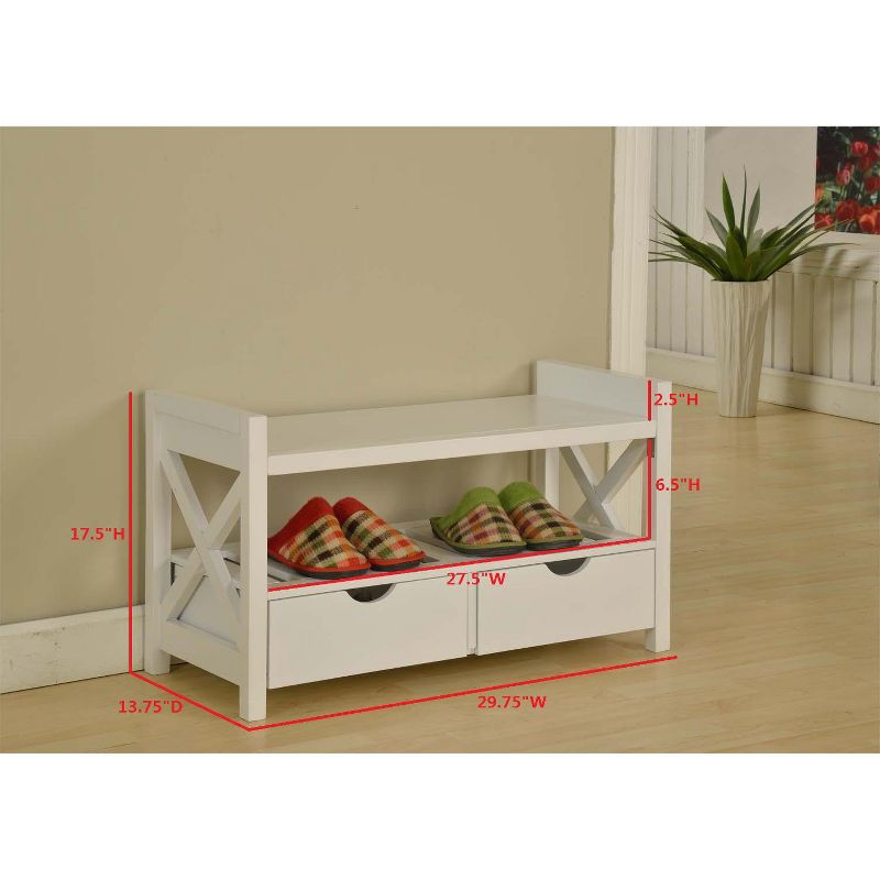 Kings Brand Furniture Corinth Shoe Storage Bench With Drawers (White)