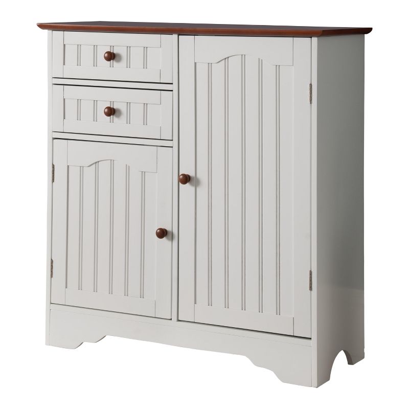 Kings Brand Furniture Habar 2-Door Wood Kitchen Storage Buffet Cabinet, White/Walnut