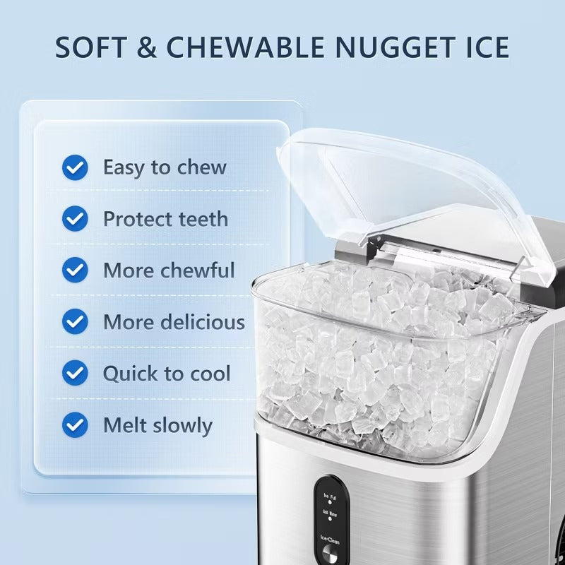 Simzlife 35 Lbs. Countertop Nugget Ice Maker, Stainless Steel, Silver