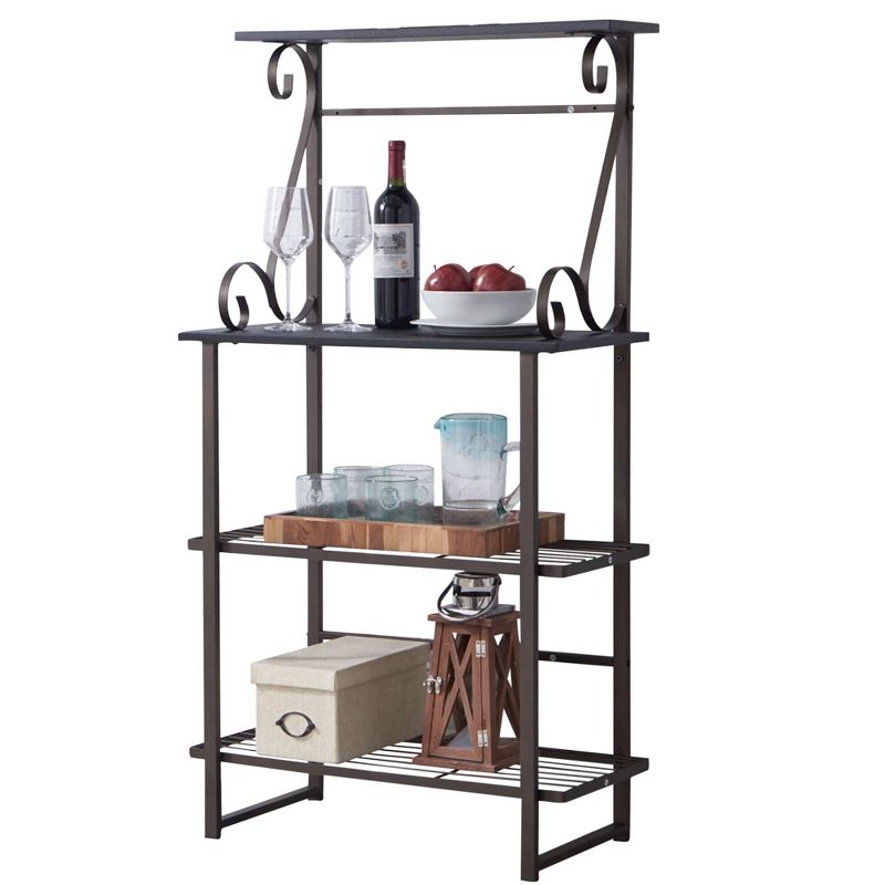 Kings Brand Furniture Covington Metal Kitchen Shelves Baker’s Rack Microwave Stand, Pewter