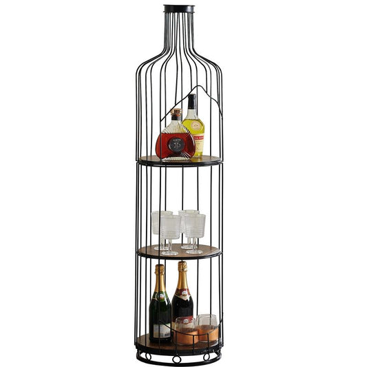 Kings Brand Furniture - Tall Wine Bottle Shaped Stand with Shelf Floor Wine Rack Holder Black Oak