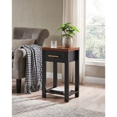 Kings Brand Furniture - Sendero Wooden Chairside Side End Table with Drawer and Open Storage Shelf