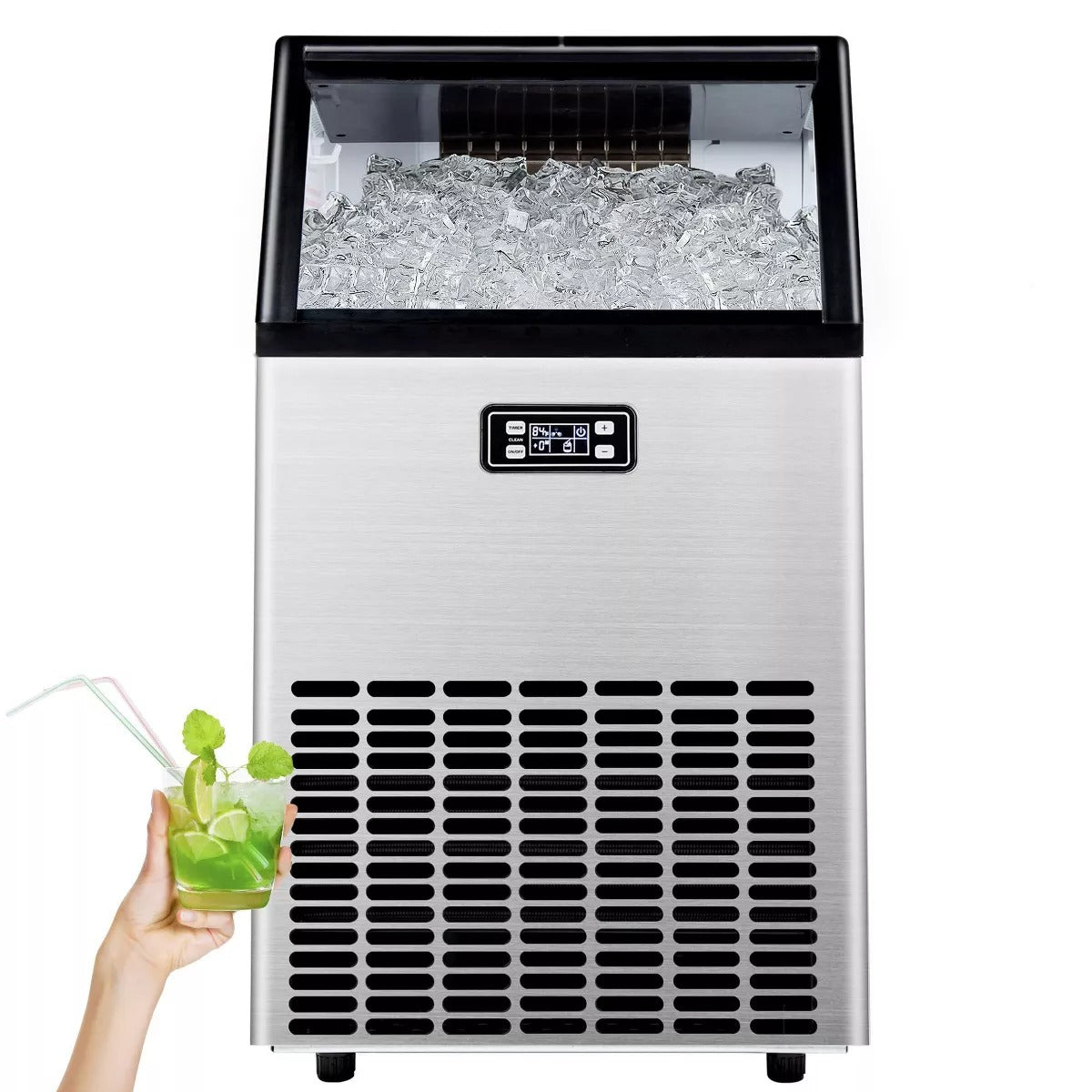 Simzlife Commercial Ice Maker, Stainless Steel, Silver