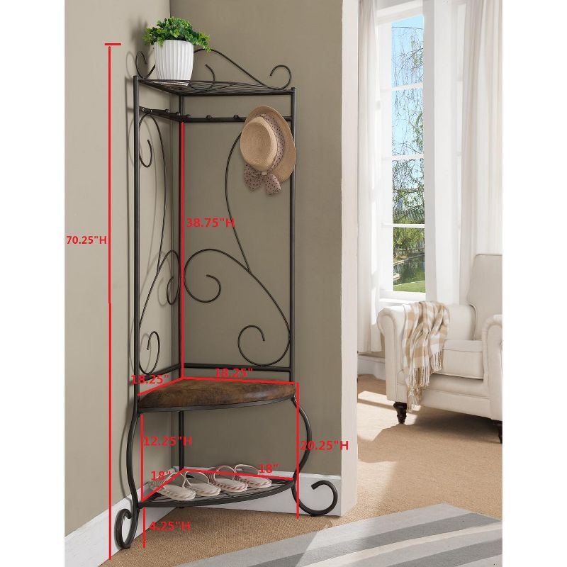 Kings Brand Furniture Akiba 6-Hook Hall Tree Storage Bench with Coat Rack, Pewter