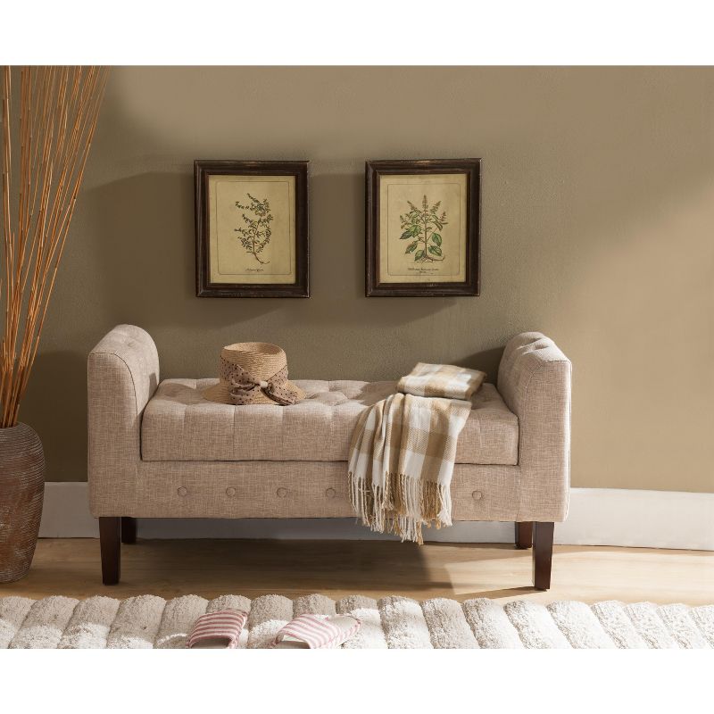 Kings Brand Furniture Marceille Upholstered Storage Bench Ottoman, Light Brown