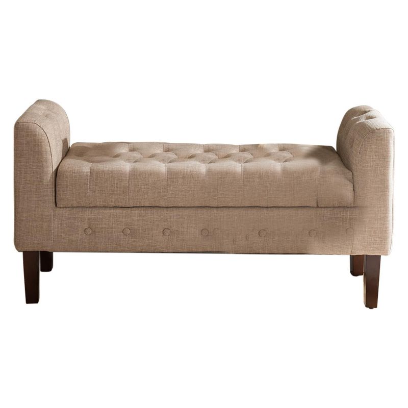 Kings Brand Furniture Marceille Upholstered Storage Bench Ottoman, Light Brown