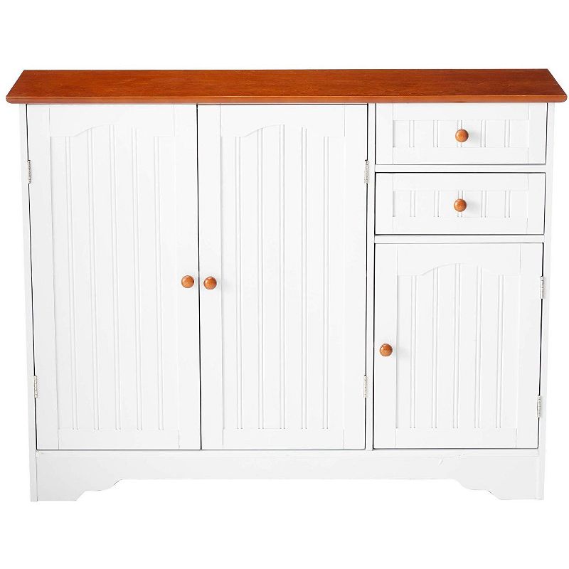 Kings Brand Furniture Habar 3-Door Wood Kitchen Storage Buffet Cabinet, White/Walnut