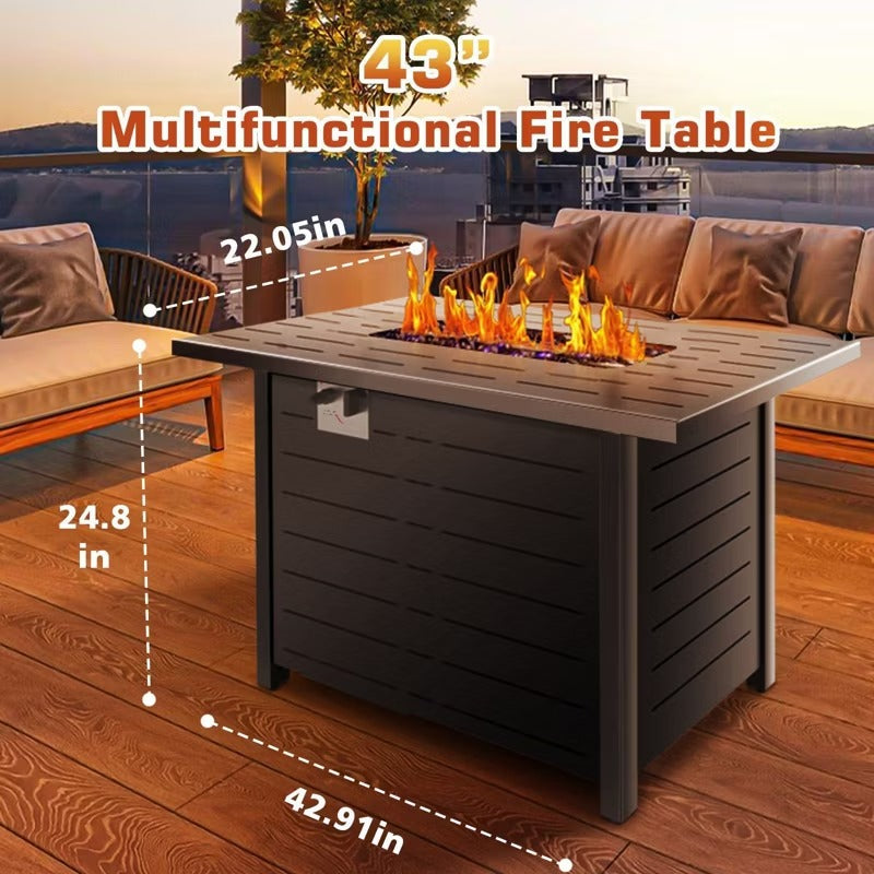 R.W.FLAME 43" Gas Fire Pit Table, 50,000 BTU Propane Burner with Steel Lid & Lava Rock