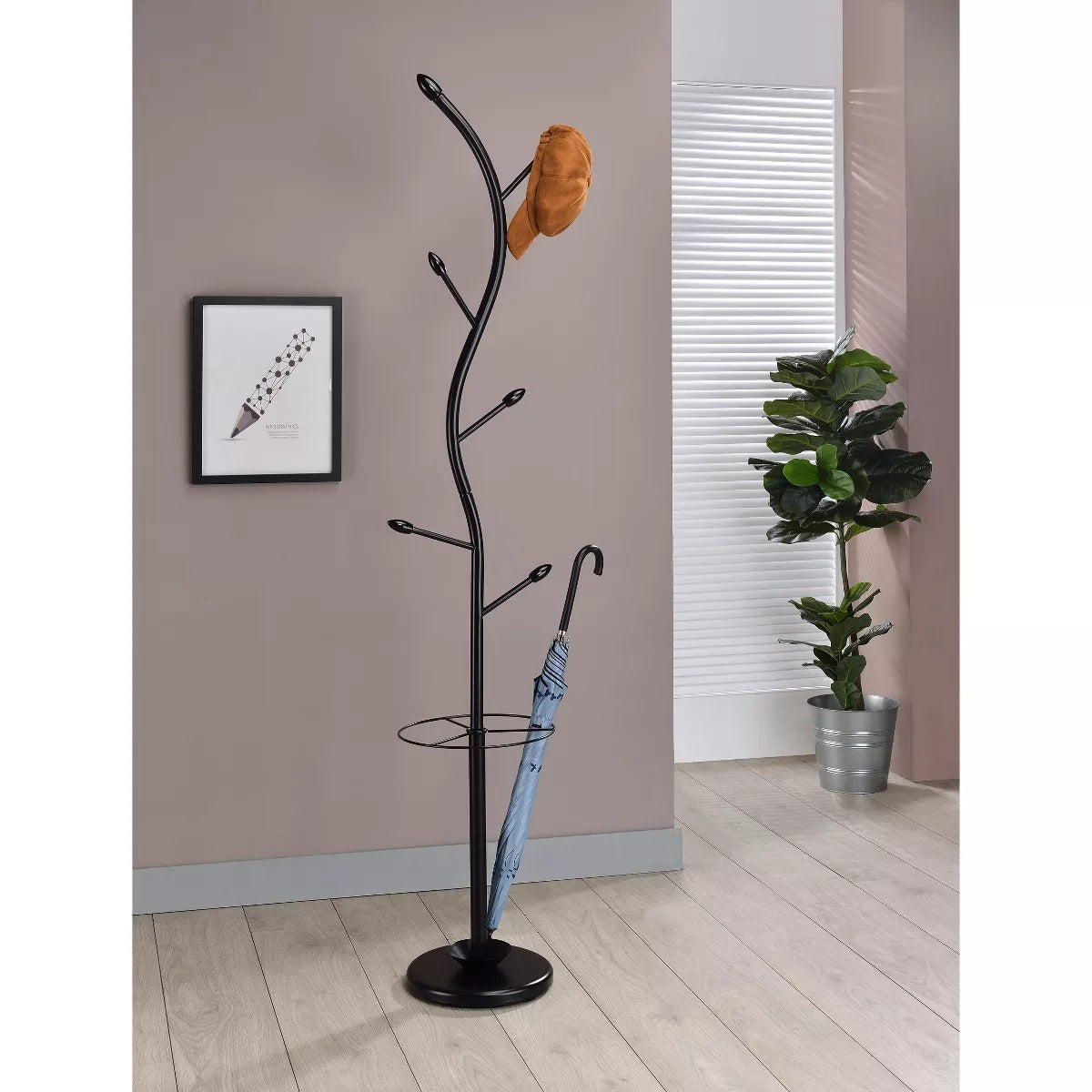 Kings Brand Furniture - Kubin Metal 6-Hook Coat & Hat Rack with Umbrella Stand