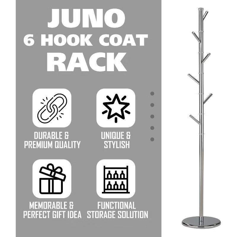 Kings Brand Furniture - Metal Freestanding Hall Tree Coat Rack Stand for Bedroom, Office, Hats Coats Scarves, Chrome