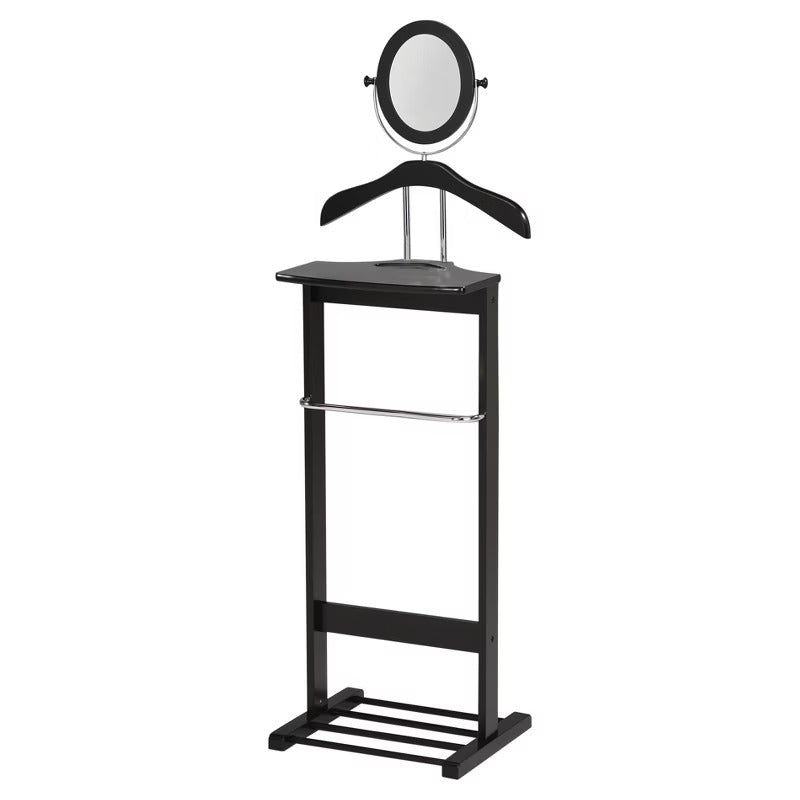 Kings Brand Furniture - Wardrobe Wood Suit Valet Stand, Clothes Trouser Bar Rack, Black/Chrome