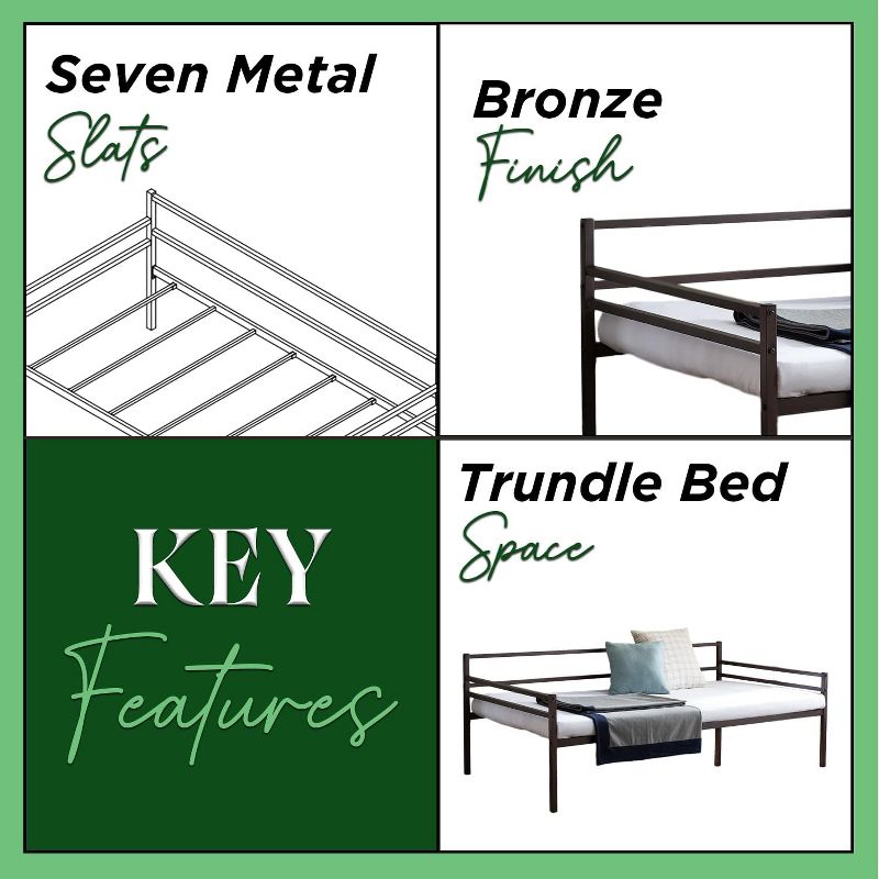 Kings Brand Furniture - Modern Metal Twin Size Daybed Frame with Metal Slats Support, Bronze Finish