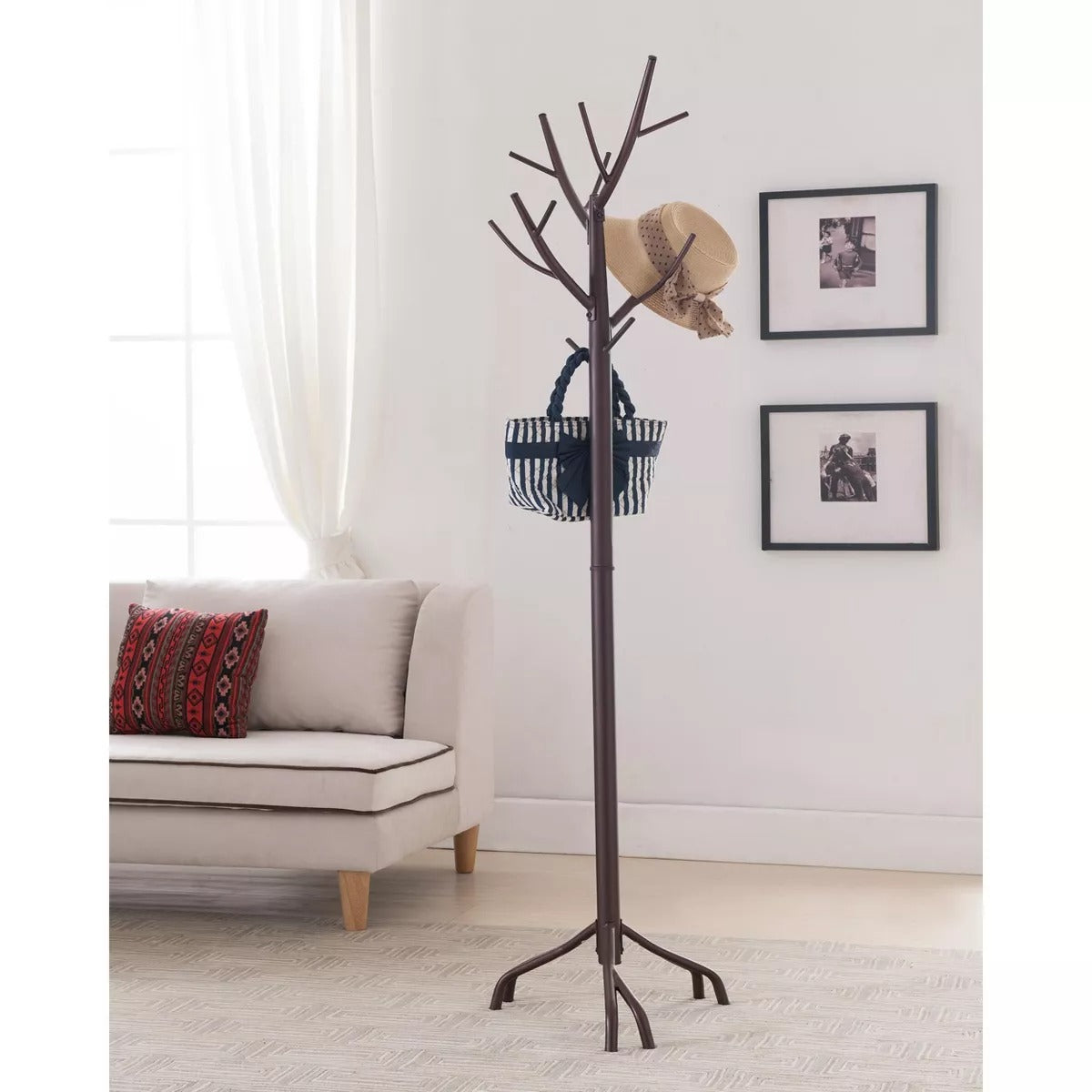 Kings Brand Furniture - Metal Hall Tree Freestanding Coat & Hat Rack with Branches, Bronze