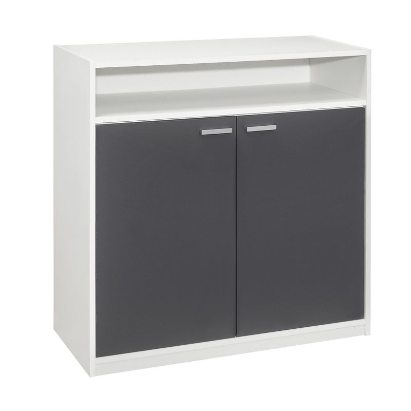 Kings Brand Furniture Marcy 2-Door Shoe Storage Cabinet with Open Shelf, White/Grey