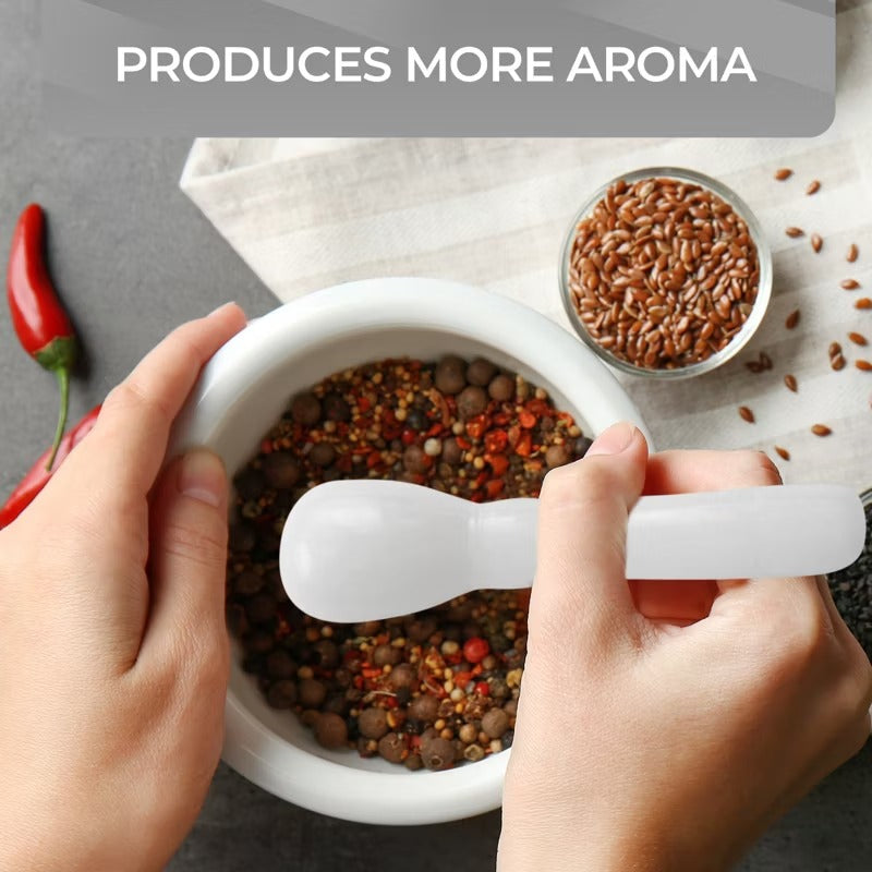 Mortar & Pestle – Durable Grinding Bowl and Pestle. Plastic, Durable Finish Design - White Marble