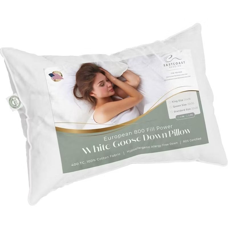 East Coast Bedding Medium Down Pillow 800 Fill Power 1 Pillow