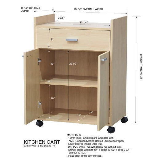 Kings Brand Furniture Northbury 2-Door Microwave Accent Kitchen Cabinet Rolling Cart