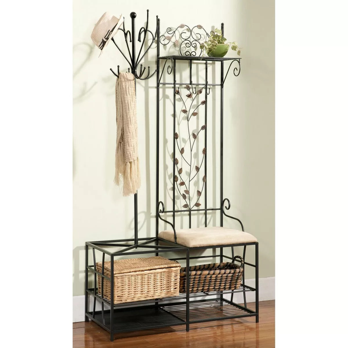 Kings Brand Furniture - Traballesi Hall Tree Storage Bench with Coat Rack