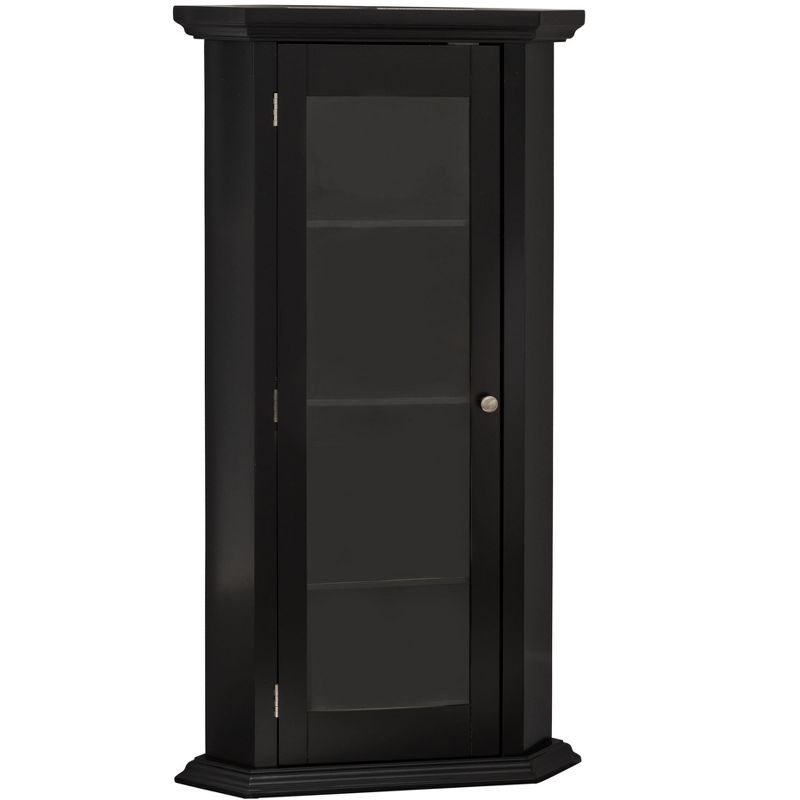 Kings Brand Furniture Cambridge Corner Curio Storage Cabinet with Glass Door, Black