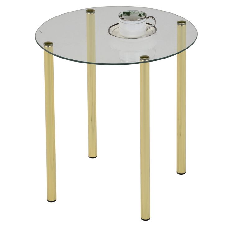 Kings Brand Furniture Milnai Round Side End Accent Table, Gold Metal/Glass